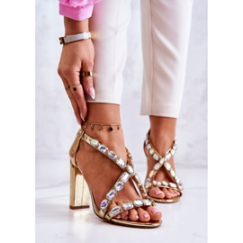 S.Barski Damsandaler på hög klack Lu Boo Golden 8258-1 Vernee gyllene 2