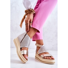 Lädersandaler Maciejka 05356-25 Beige och guld gyllene 2