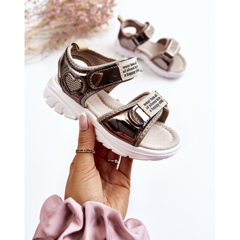 PJ2 Läder Barnsandaler Med Kardborre Mörk Guld Amoss brun gyllene 1