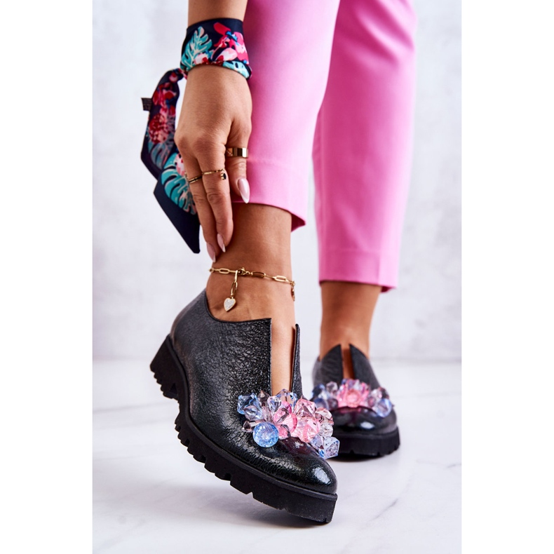 PA2 Eleganta läderskor med mörkgrön Cindy-dekoration 1