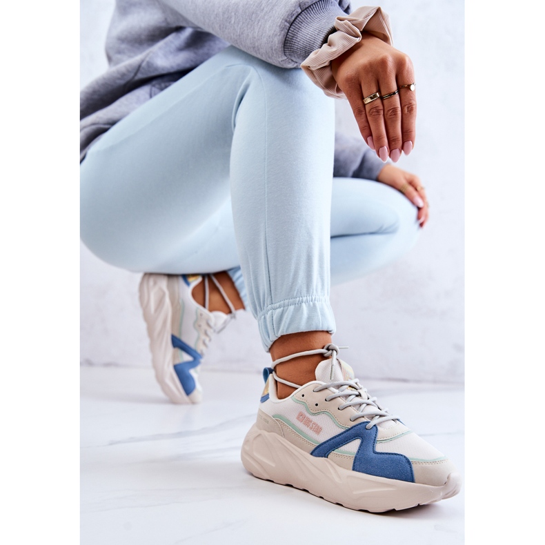 Damsneakers Memory Foam Big Star JJ274600 Beige-Blå vit 2