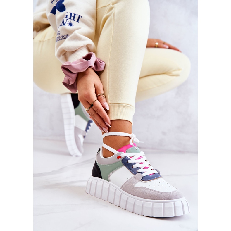 PS1 Damsportskor i läder, vit-grå florentinska grön 1