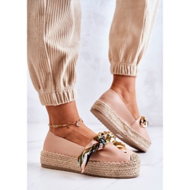 PS1 Espadriller i läder för kvinnor med beige snygg kedja rosa 2