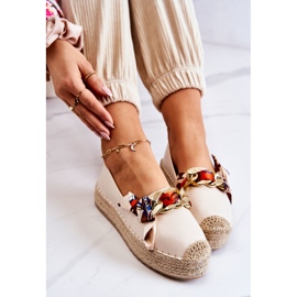 PS1 Espadriller i läder för kvinnor med en kedja Ljusbeige Fancy 1