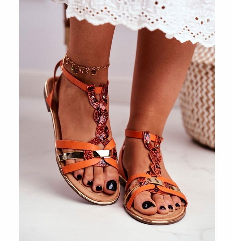 Kvinnors eleganta sandaler orange orm eko-läder 3