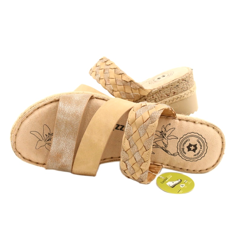 Kvinnors flip flops med en kilflätan Jezzi 22sd98-4566 Beige 4