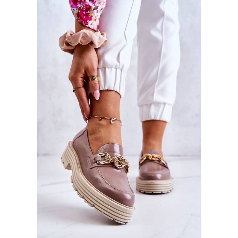 Dam Brogues Skor Gyllene Läder Dekoration Laura Messi 2383 Mörk Beige 1