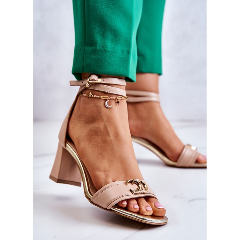 Läder sandaler med hög klack Laura Messi 2425 Beige 2