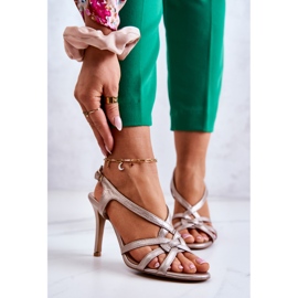 Lädersandaler Höga klackar Laura Messi 2002 Beige och guld 1