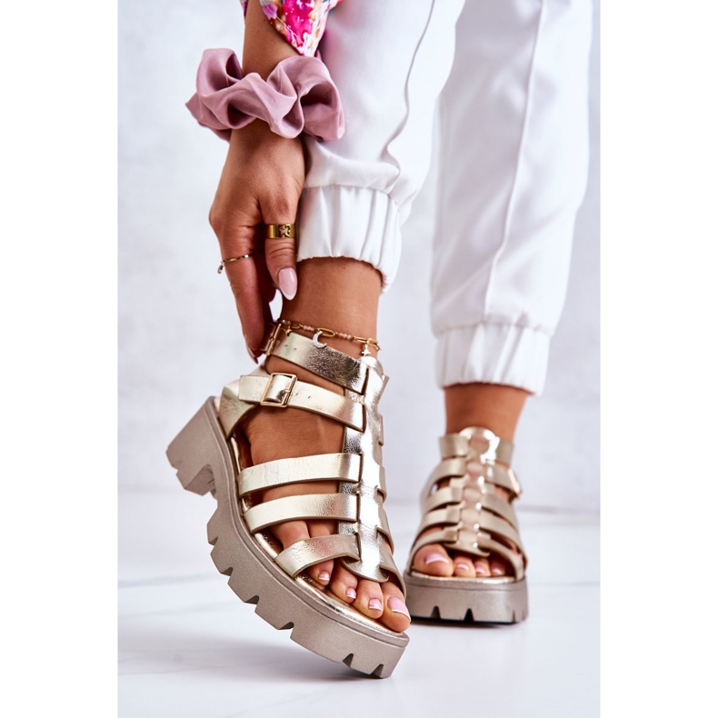 PS1 Lädersandaler med remsor Golden Minorite gyllene 1