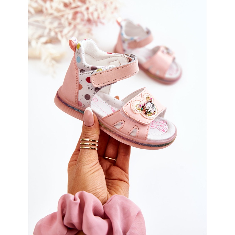 PJ2 Rosa prickiga sandaler för barn i läder 1