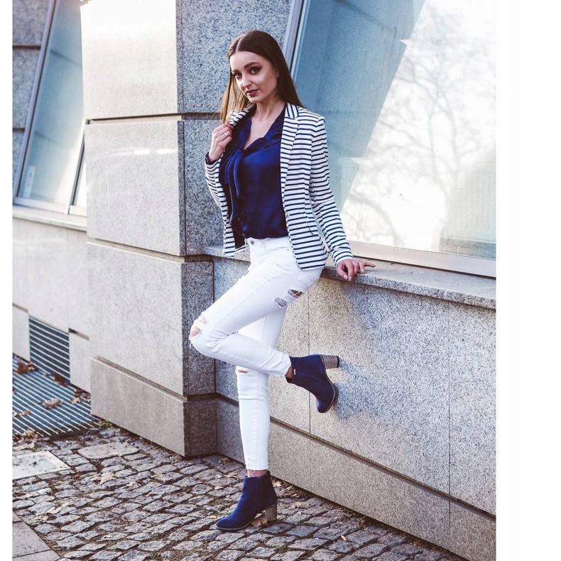 Olivier Sara marinblå högklackade stövlar 4