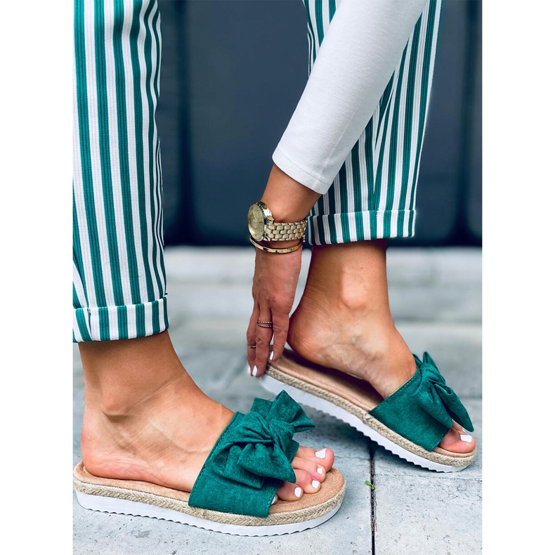 Espadrillor med Viola Green rosett grön 2
