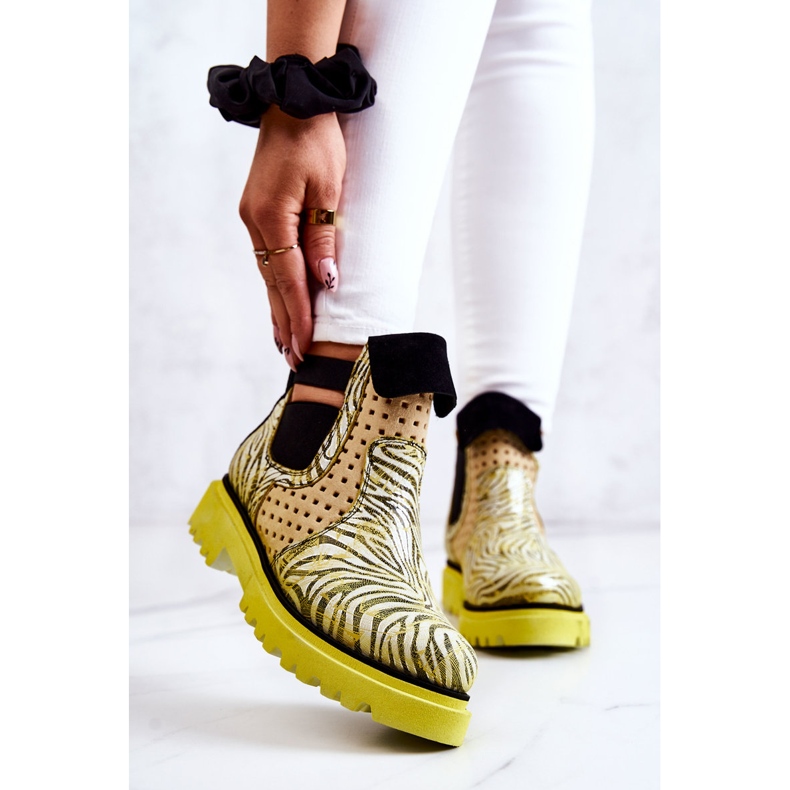 Maciejka 05324-07 Läder Slip-On Boots Gul beige grön 1