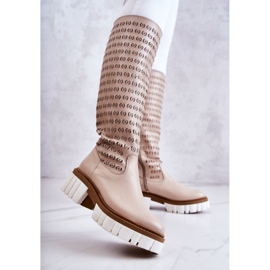 Genombrutna läderstövlar med beige Lativia dragkedja 2