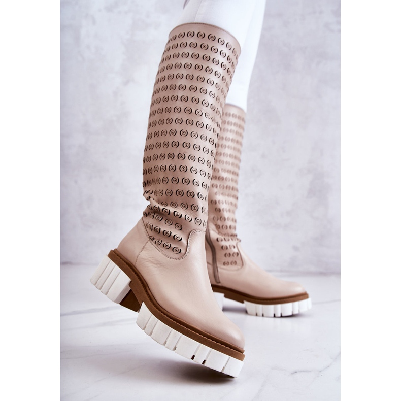 Genombrutna läderstövlar med beige Lativia dragkedja 2