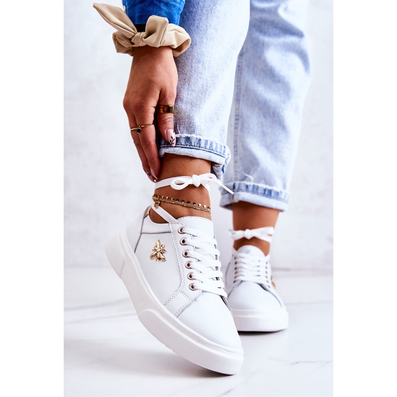 Vinceza Lädersportskor med vit Calerie-dekoration gyllene 1