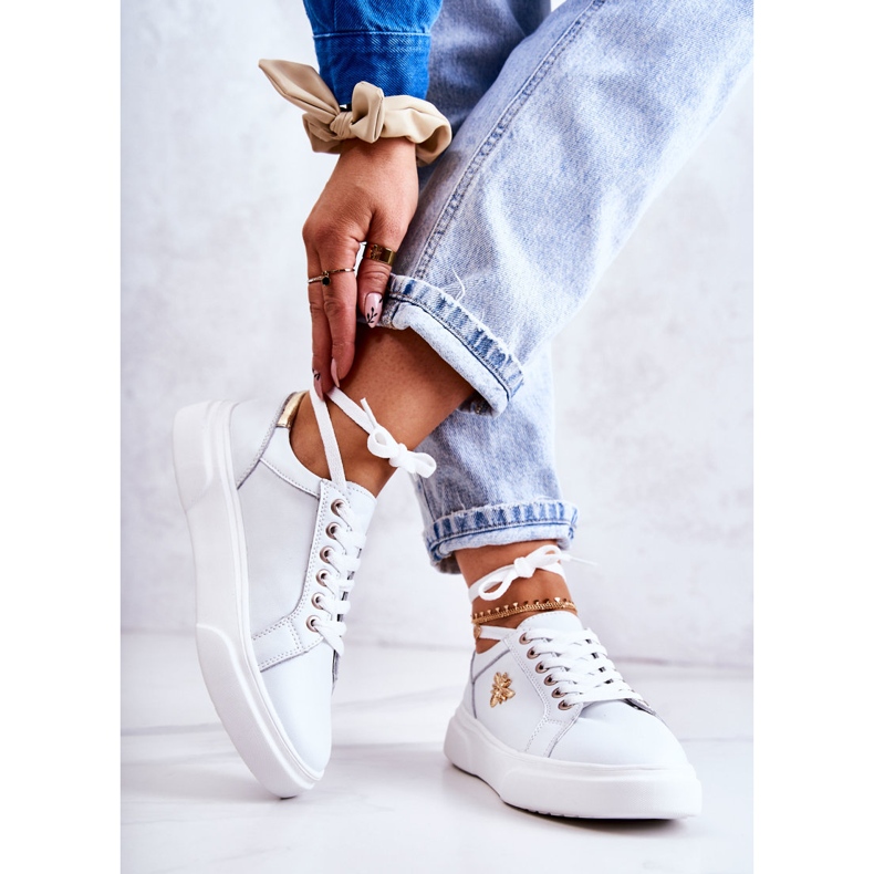 Vinceza Lädersportskor med vit Calerie-dekoration gyllene 2