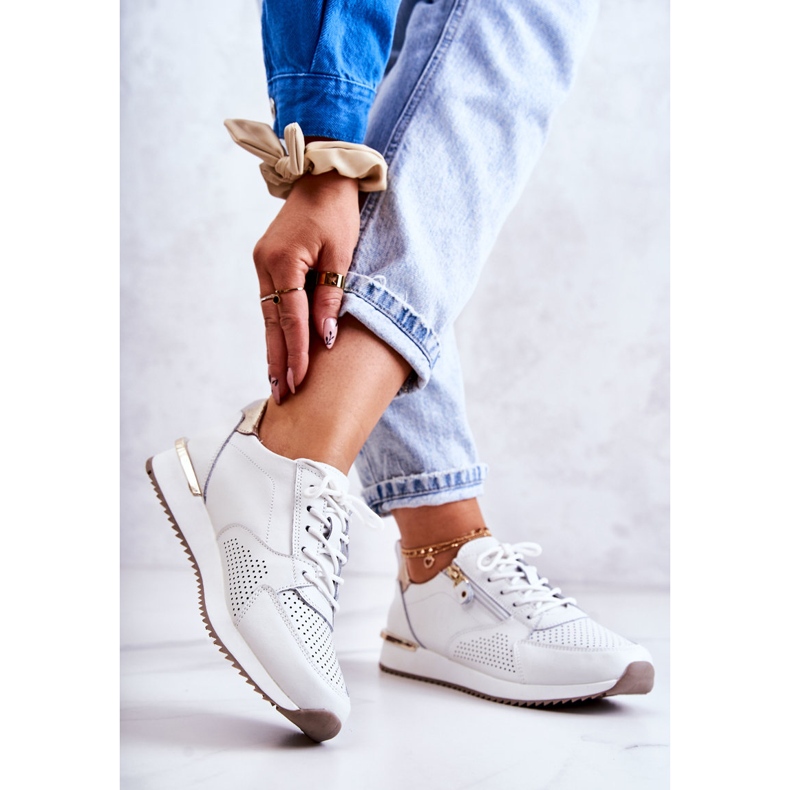 Vinceza Dam Sport Läderskor Sneakers Vita Horessa gyllene 2