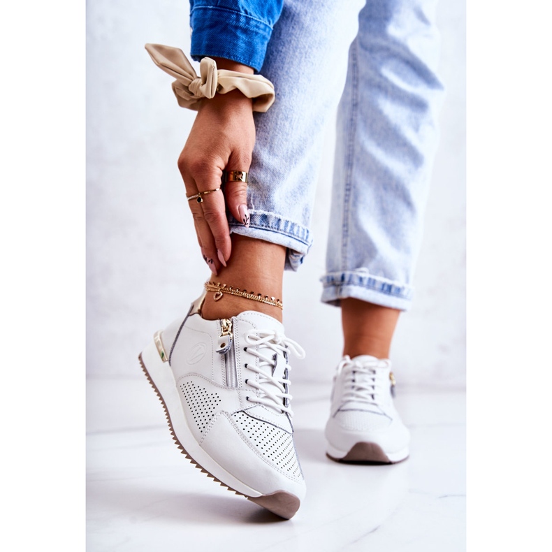 Vinceza Dam Sport Läderskor Sneakers Vita Horessa gyllene 1