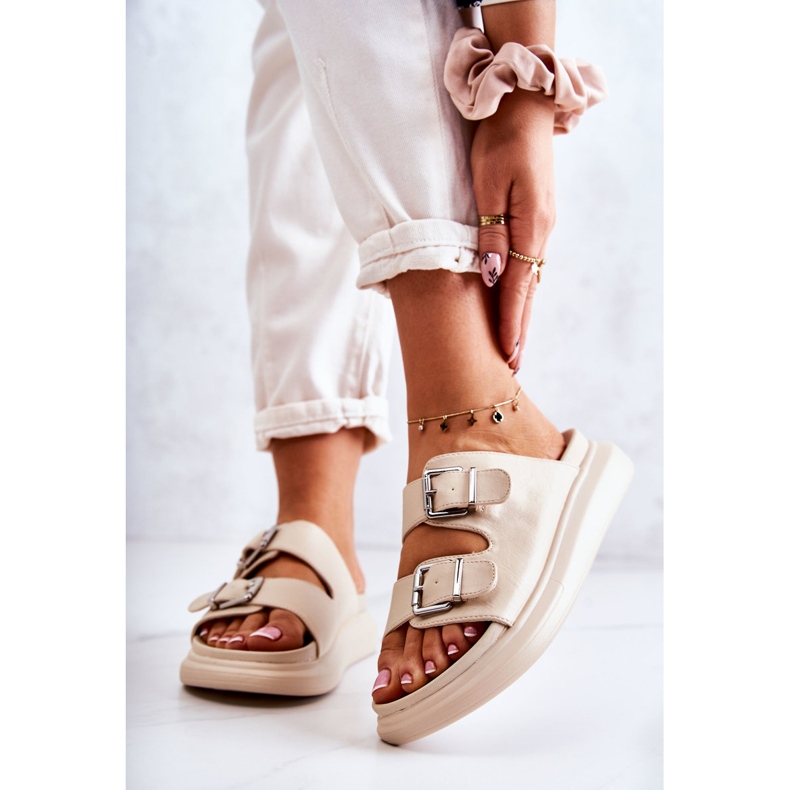 Lädertofflor dam med spänne La.Fi Beige Nariss 1