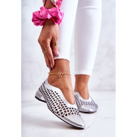 PA2 Elegant läder genombrutna skor Ismena silver- 1