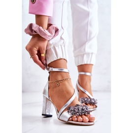 PA2 Lädersandaler för kvinnor på hög klack Silver Torine silver- 1