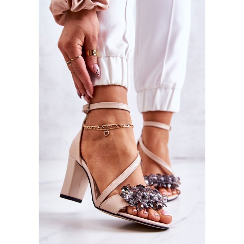 PA2 Lädersandaler för kvinnor på högklackat Beige Torine 1