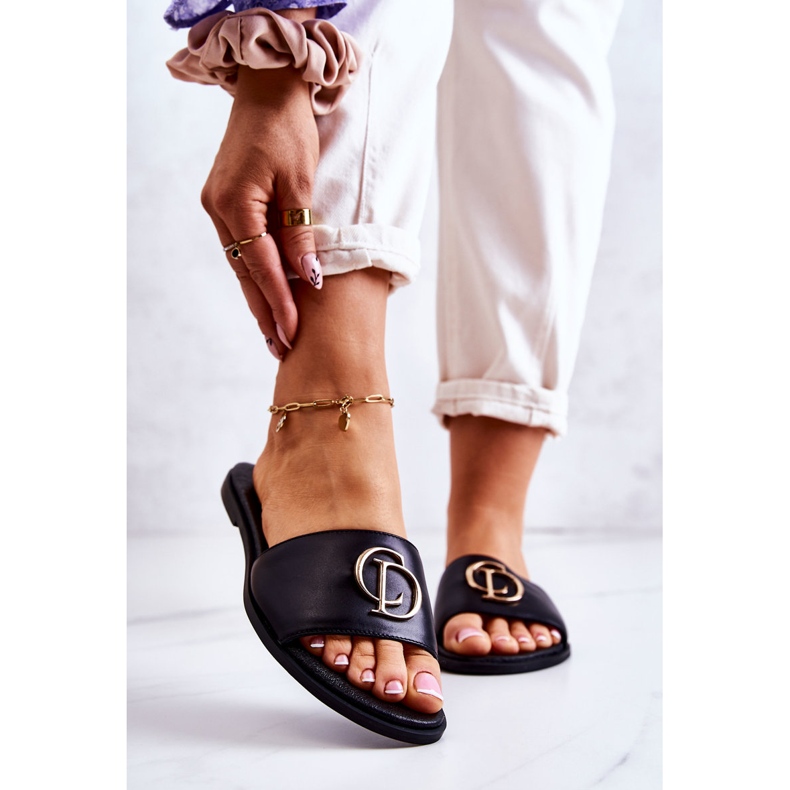 Lädertofflor för kvinnor Nicole 2735 Svart 1