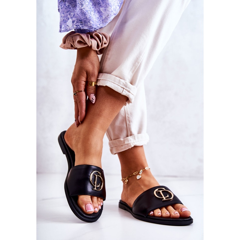 Lädertofflor för kvinnor Nicole 2735 Svart 2