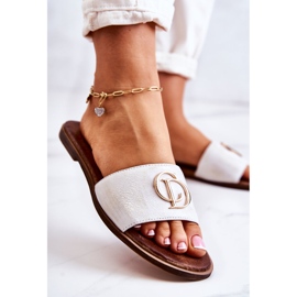 Lädertofflor för kvinnor Nicole 2735 Vit och guld 2