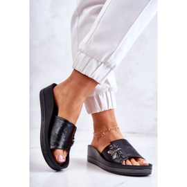 Vinceza Fashionabla kvinnors tofflor med svart Holle-dekoration 2