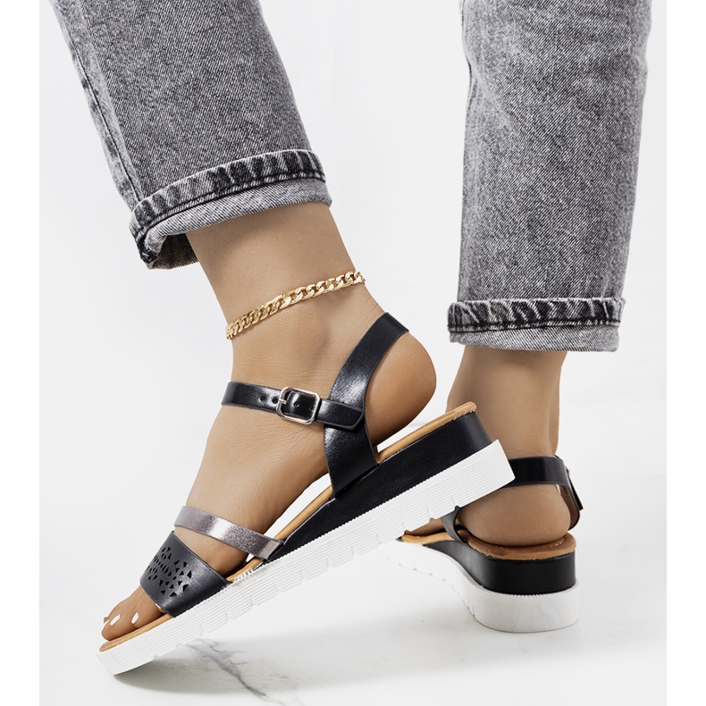 Cubbine svarta sandaler för kvinnor silver- 1