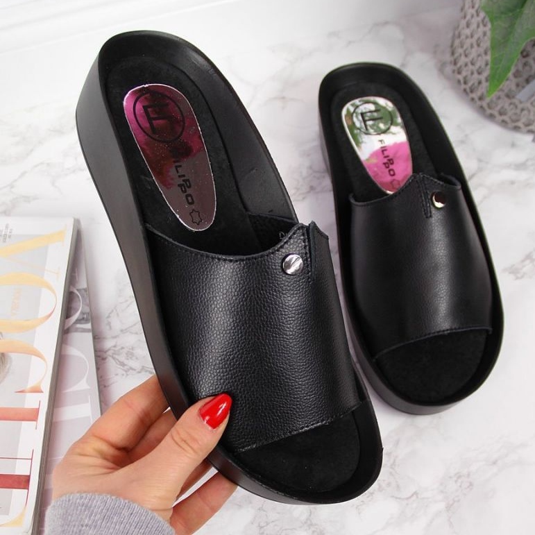 Plattofflor i läder Filippo W PAW199A svarta 1