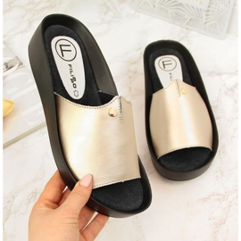 Plattofflor i läder Filippo W PAW199B gyllene 1