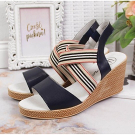 Lädersandaler på kilen Filippo W PAW361 marinblå 2