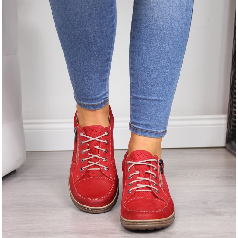 Damskor i läder med dragkedja röd Helios 357 1