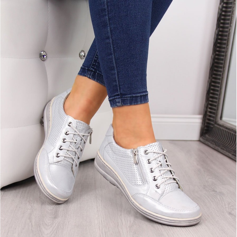 Damskor i läder med dragkedja, silver Helios 357 silver- 1