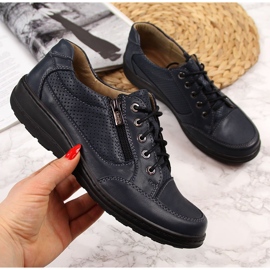 Damskor i läder med dragkedja marinblå Helios 357 2