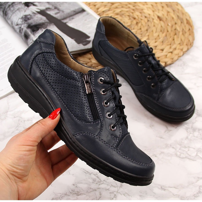 Damskor i läder med dragkedja marinblå Helios 357 2