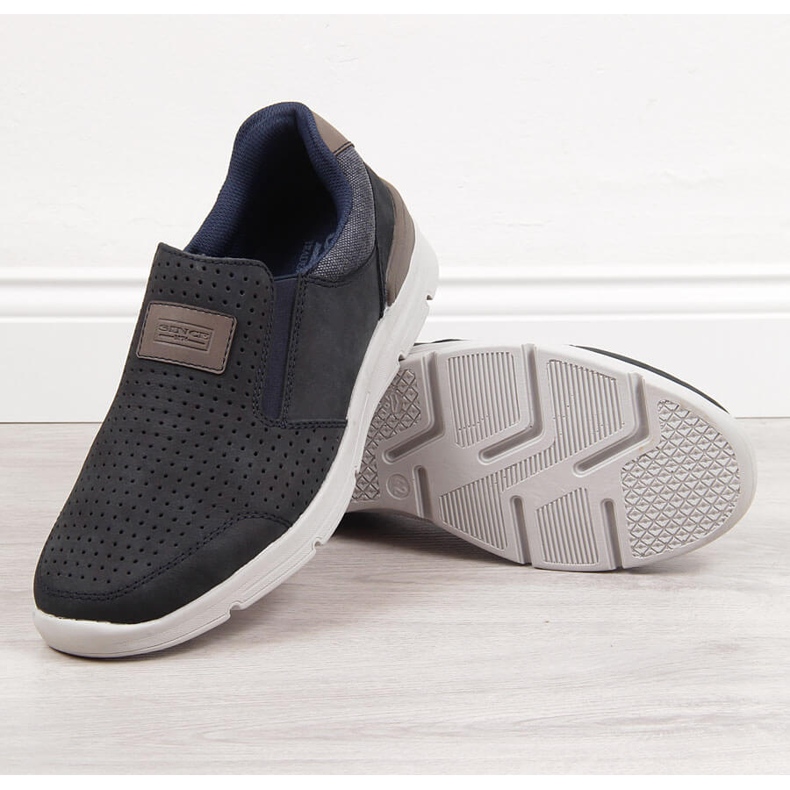 Genombrutna läderskor för män, marinblå Rieker 16455 2