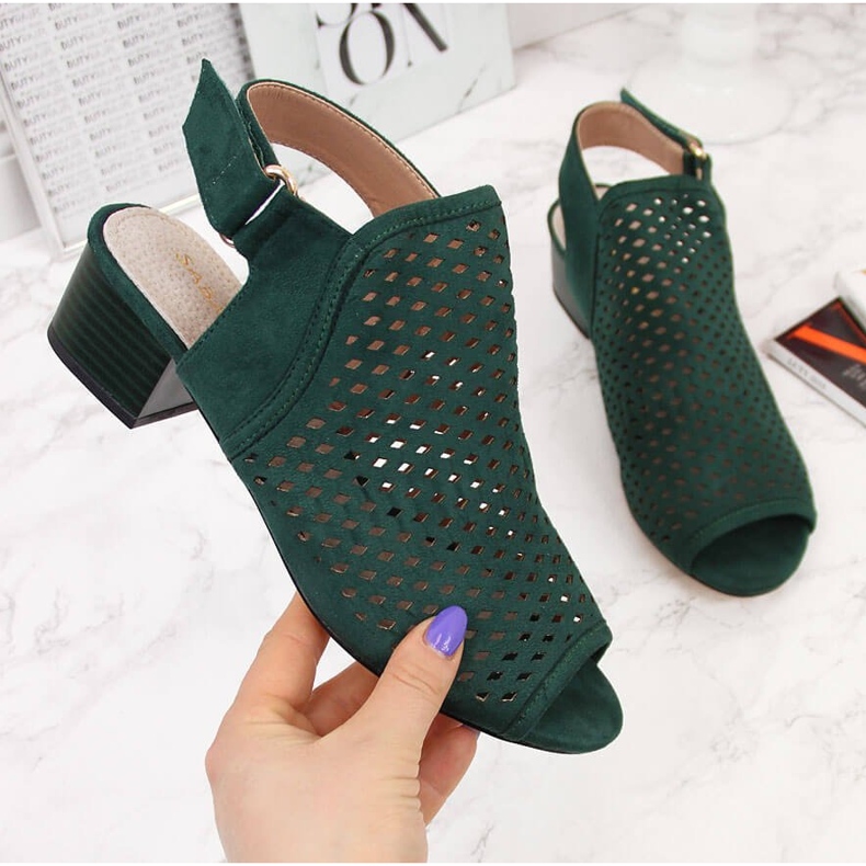 Gröna Sabatina genombrutna gröna damsandaler 2