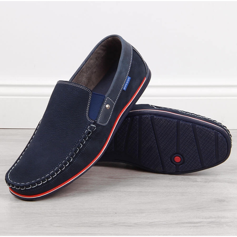 Läder loafers för män slip on marinblå Gregor 1