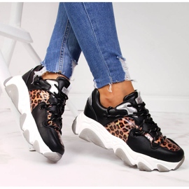 Lädersportskor för kvinnor leopard Goe II2N4067 svart 1