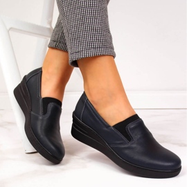 Bekväma läderskor för kvinnor, marinblå Helios 349 1