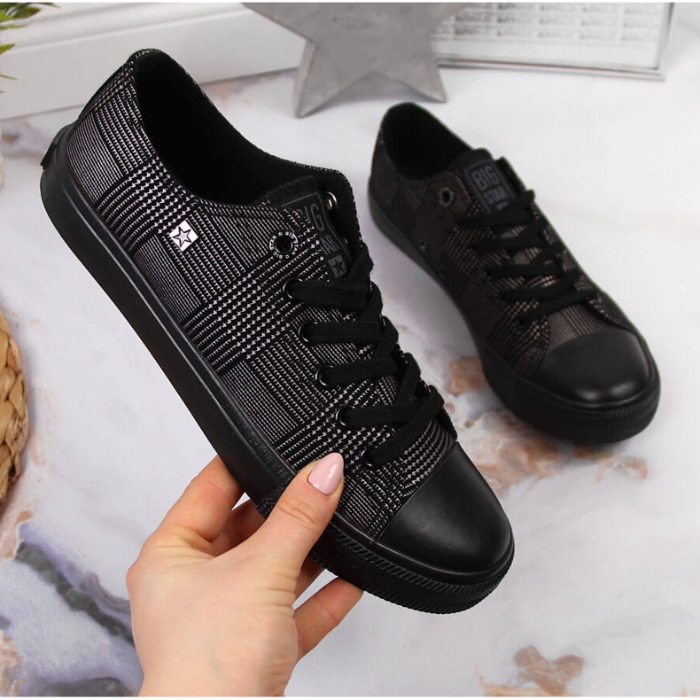 Black Big Star JJ274100 svarta, rutiga, låga sneakers i textil 1