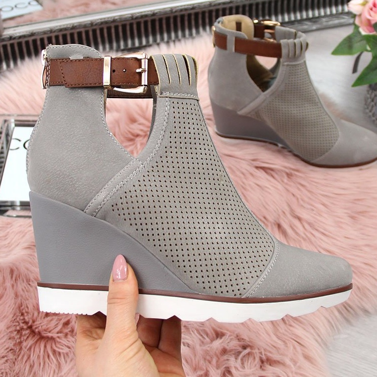 Grå Filippo grå genombrutna wedge sneakers 2