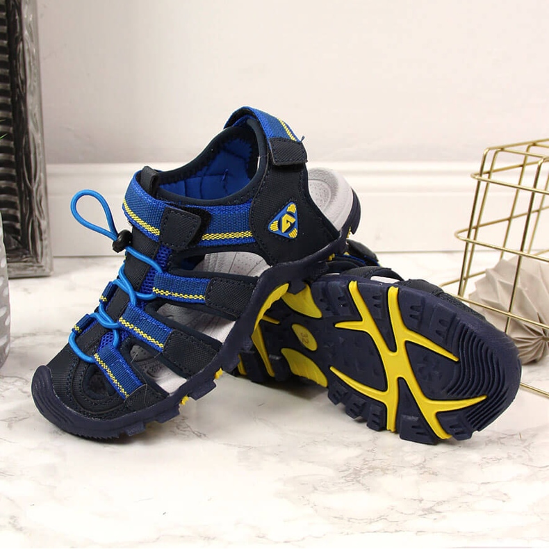 Pojksandaler med kardborreband American Club marinblå 1