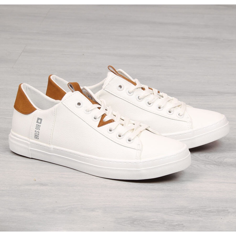 Vita, lågtoppade, ekologiska lädersneakers för män Big Star GG174025 1