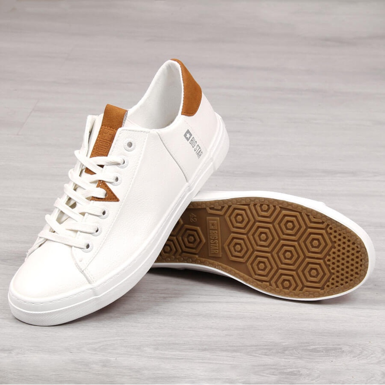 Vita, lågtoppade, ekologiska lädersneakers för män Big Star GG174025 2